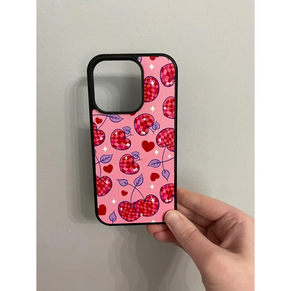 Phone Case Unisex iPhone 14 Pro Pink Cherry Disco Ball Heart Retro Y2K Aesthetic